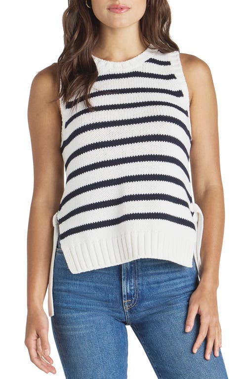 Shop Splendid Zoey Stripe Side Tie Sleeveless Sweater In White/navy