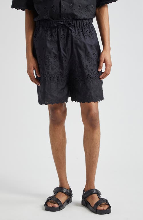 To Have & to Hold Broderie Anglaise Cotton Shorts in Black/Black