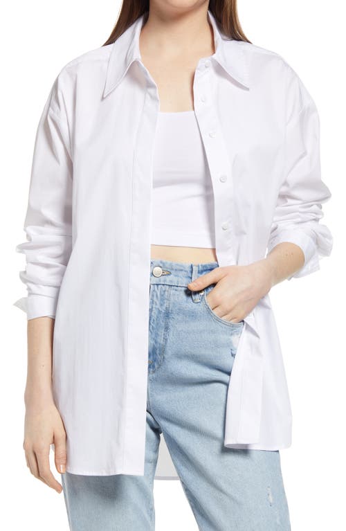 Gender Inclusive Stretch Cotton Blend Button-Up Shirt in White001