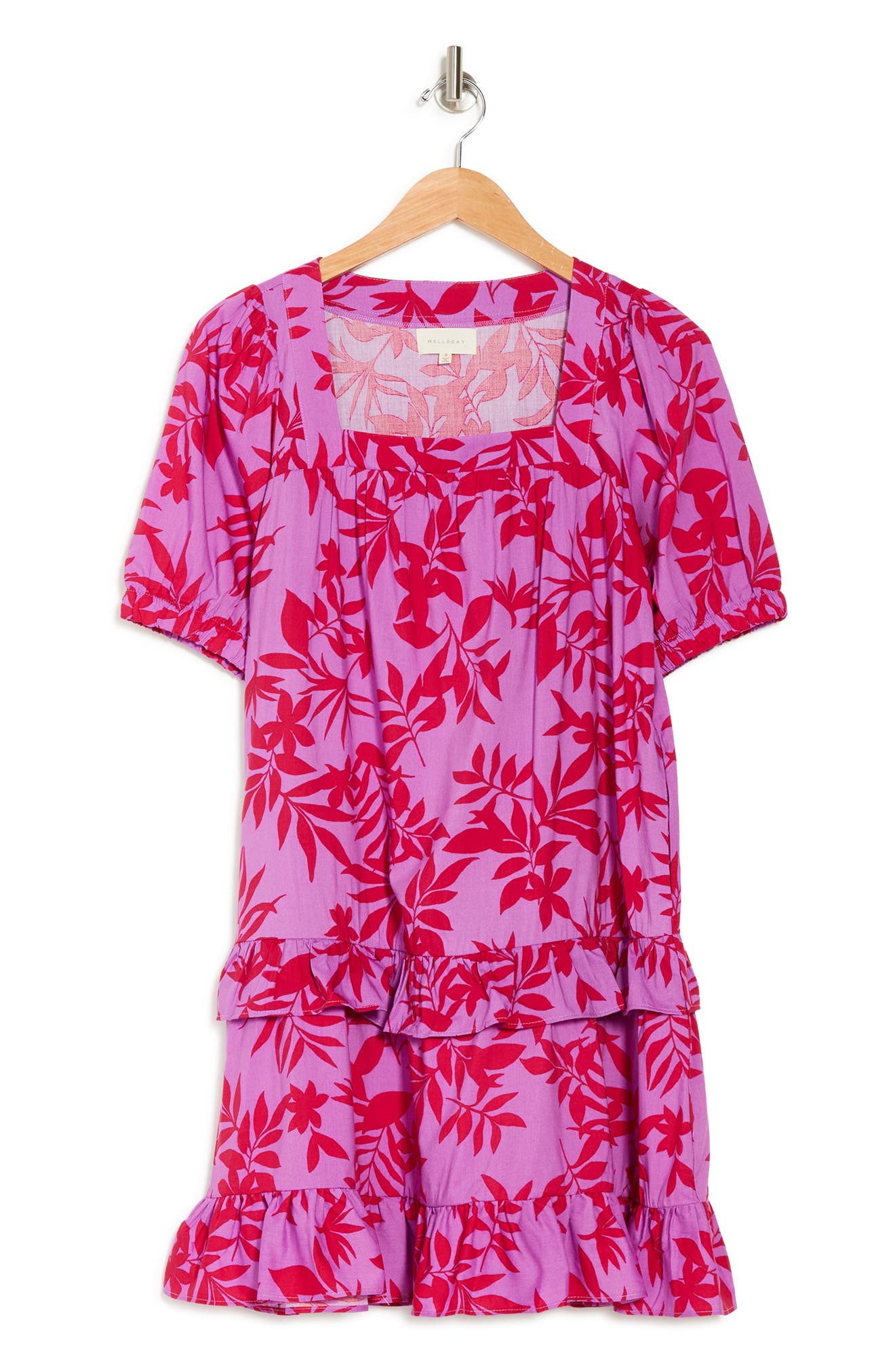 Melloday Floral Short Sleeve Tiered Ruffle Babydoll Shift Dress In Pink/purple Floral