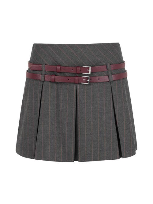 Shop Nocturne Double Belted Pleated Mini Skirt In Grey