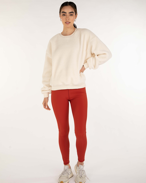 Shop Rebody Active Teddy Micro Fleece Lined Sweatshirt In Bone