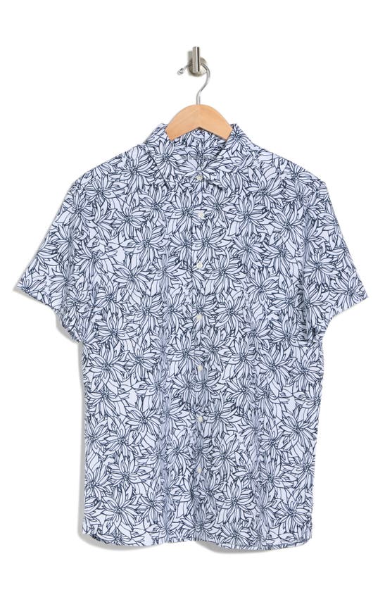 Perry Ellis Woven Stretch Floral Short Sleeve Button-up Shirt In Bright White