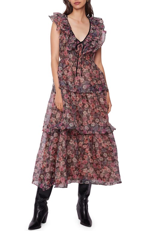 Lost + Wander Botanique Floral Ruffle Tiered Dress in Black-Floral