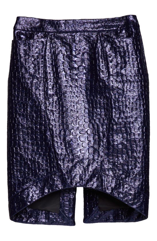 Shop Tom Ford Metallic Croc Embossed High-low Skirt In Deep Indigo