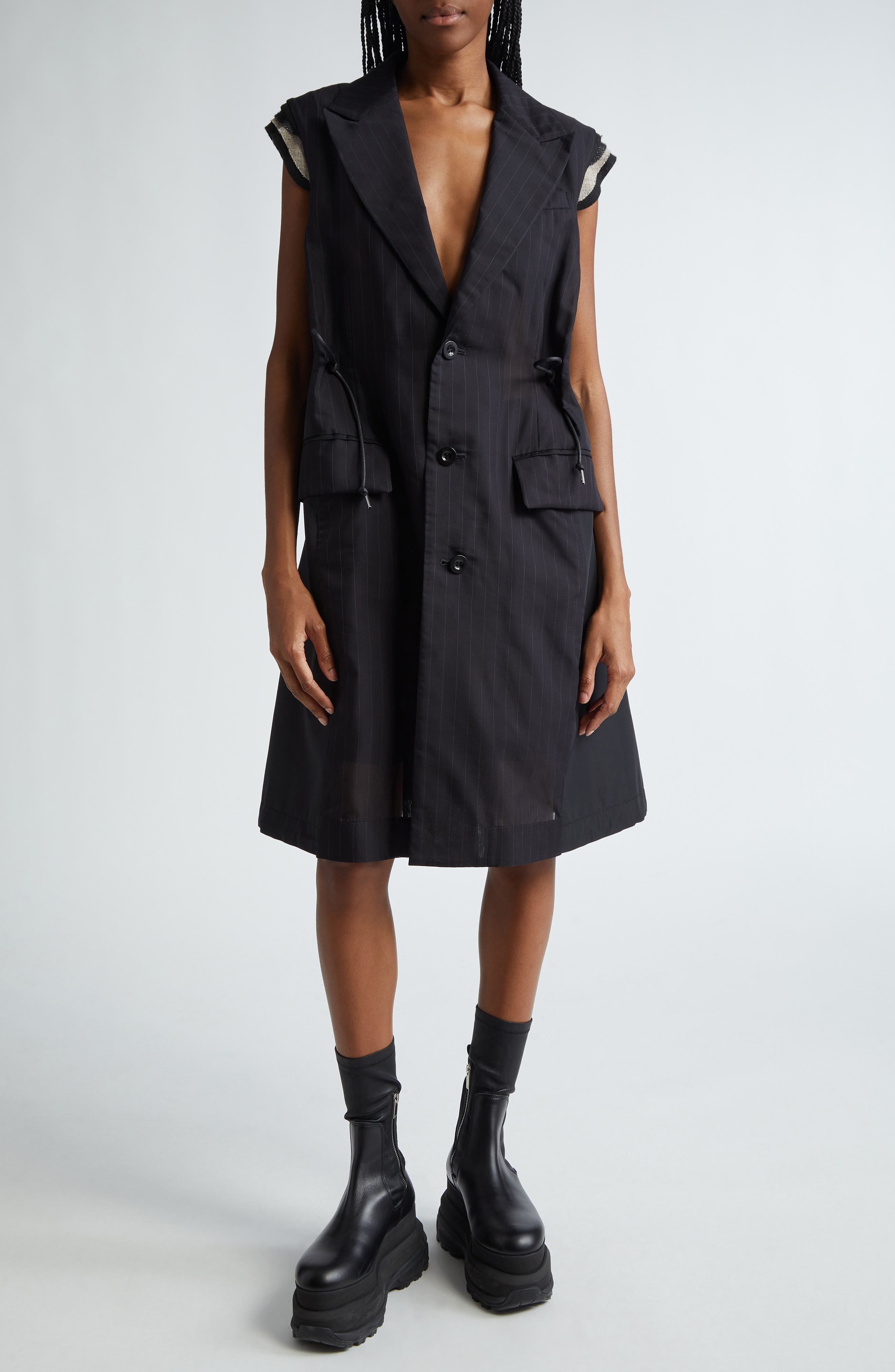 sacai Navy amp; Khaki Paneled Maxi Dress