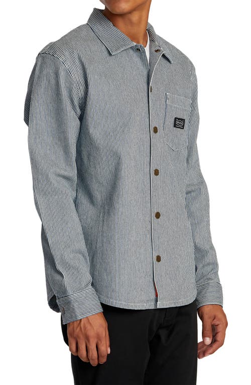 Rvca Hickory Stripe Cotton Overshirt In Blue Hickory