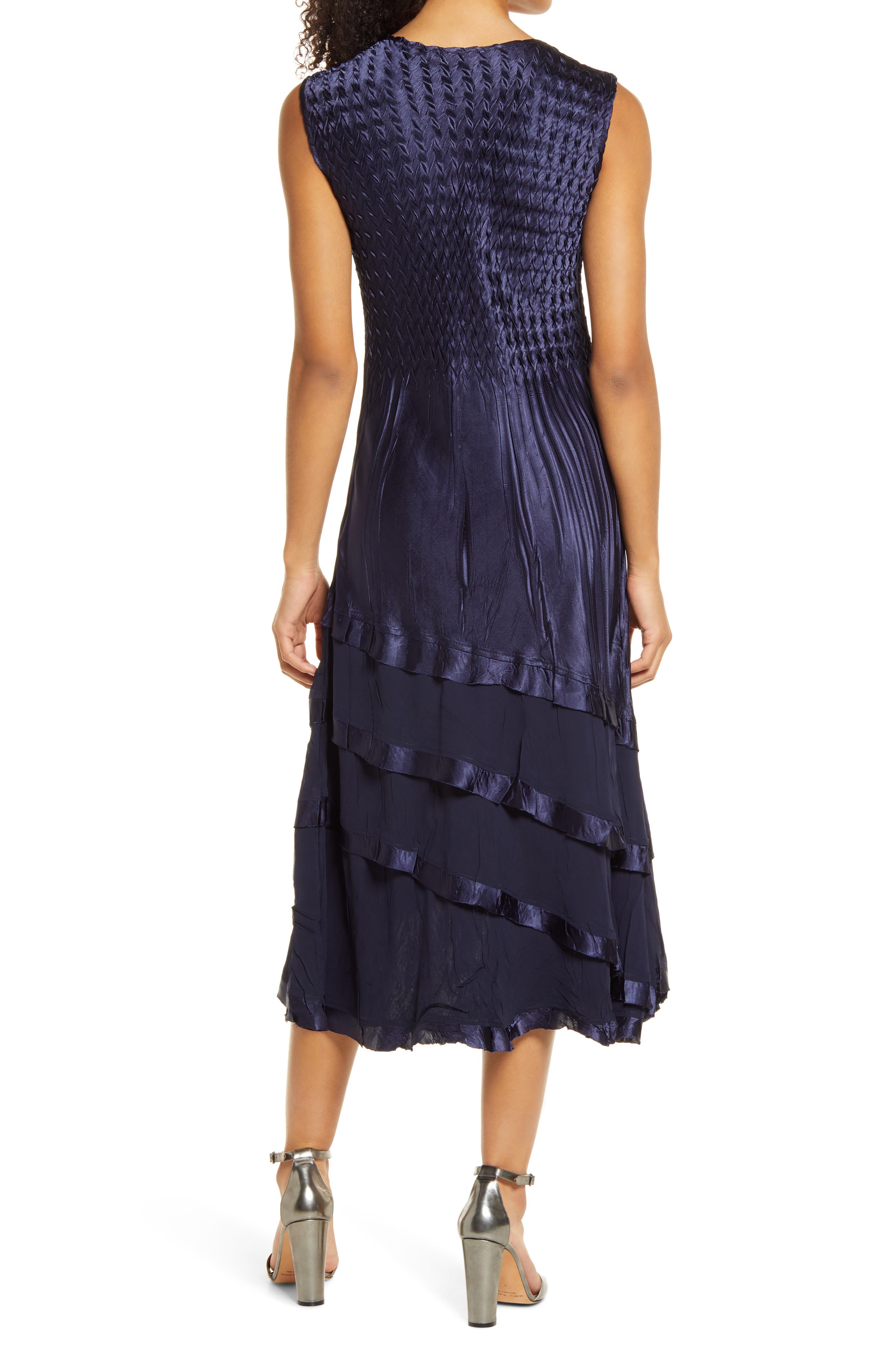 Komarov Tiered Chiffon \u0026 Charmeuse Midi 