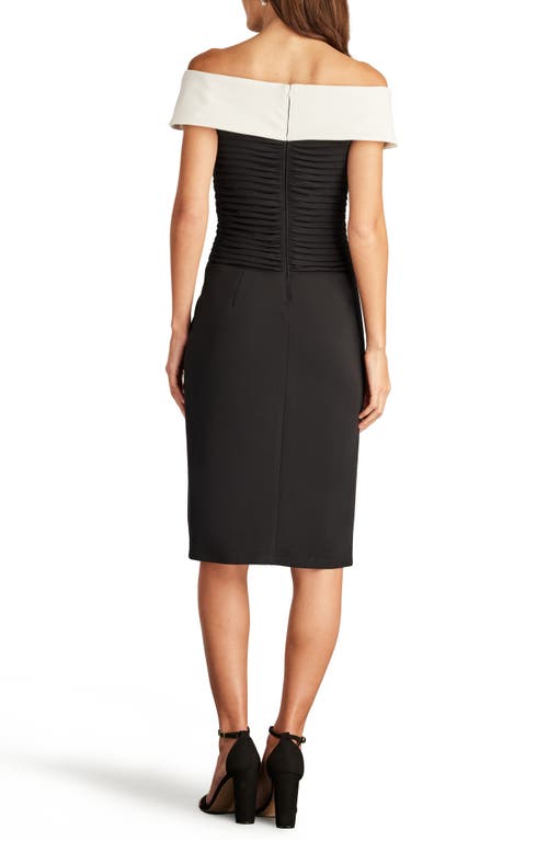 Shop Tadashi Shoji Bow Pleated Crepe Dress In Black/ivory