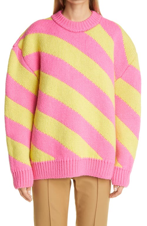 Diagonal Stripe Double Face Wool Sweater in Yellow/Pink