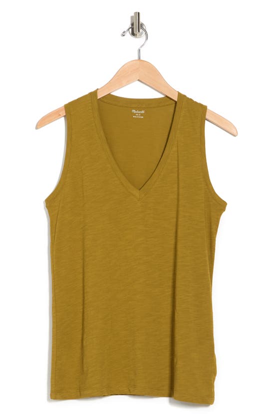 Madewell V-neck Cotton Tank In Spiced Olive