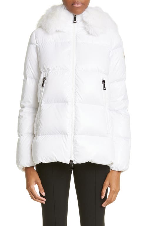 Laiche Quilted Hooded Down Jacket with Removable Faux Fur Trim in White