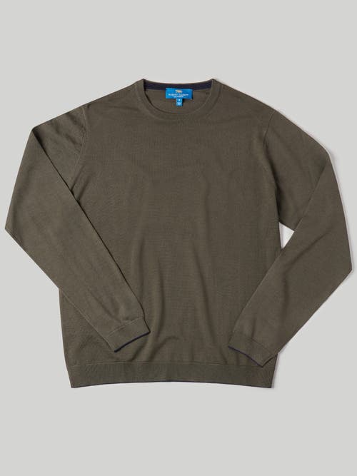 Robert Talbott Keaton Crewneck Sweater In Olive Green With Navy Tipping