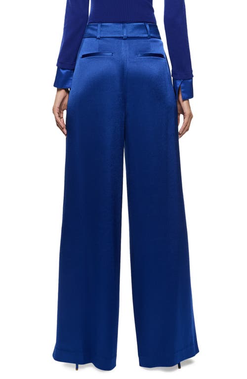 Shop Alice And Olivia Alice + Olivia Simon Pleated Wide Leg Satin Pants In Royal