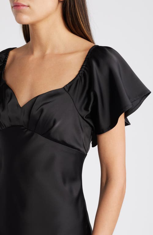 Shop Chelsea28 Flutter Sleeve Satin Gown In Black