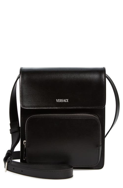 Vertical Leather Messenger Bag in Black-Palladium
