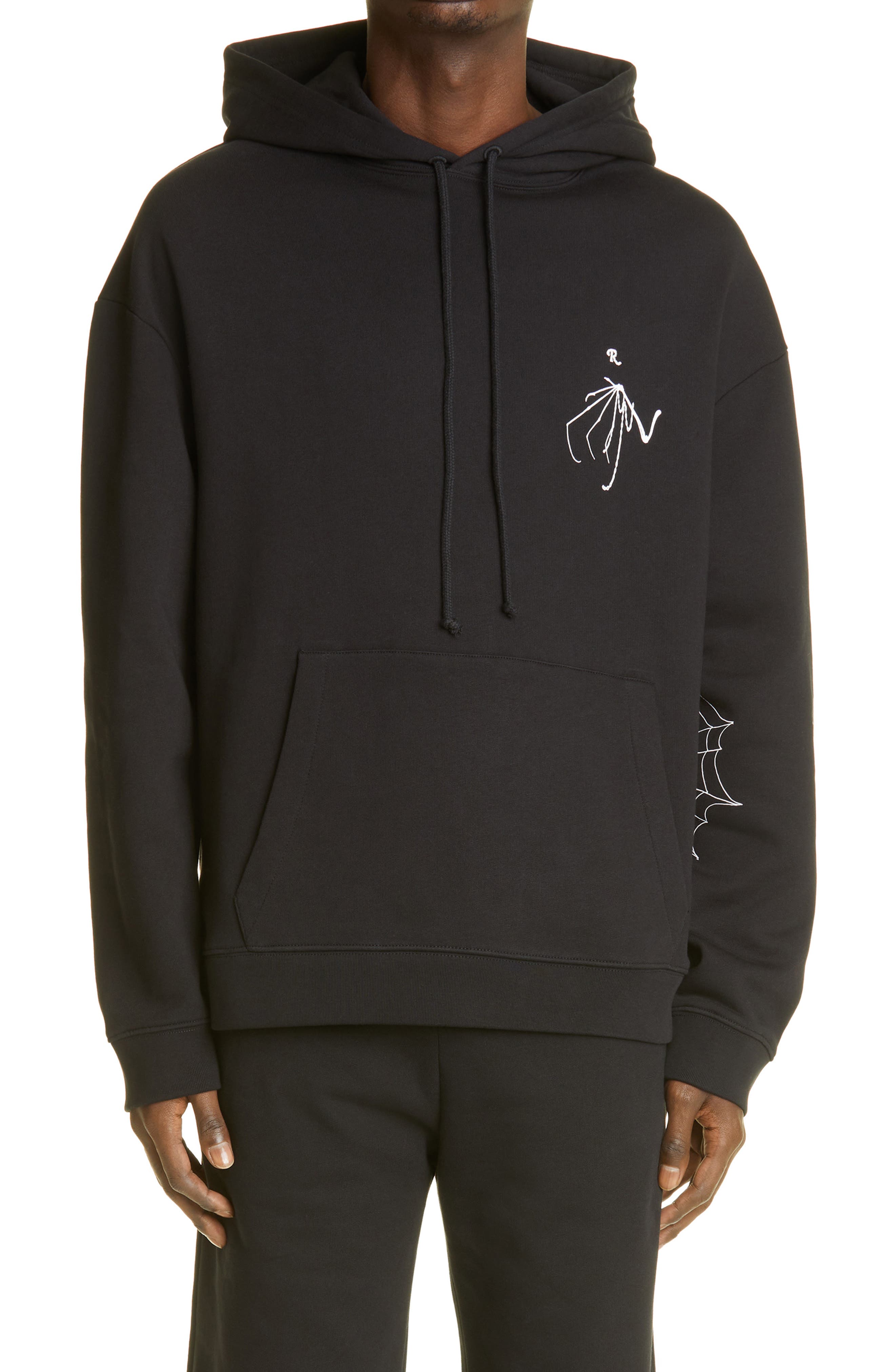 Raf Simons Gothic Print Cotton Hoodie in Black at Nordstrom, Size Large
