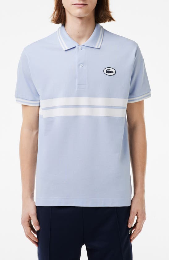 Lacoste Classic Fit Stripe Piqué Knit Polo In Phoenix/ Farine