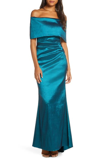 Vince Camuto Off The Shoulder Taffeta Gown In Teal | ModeSens