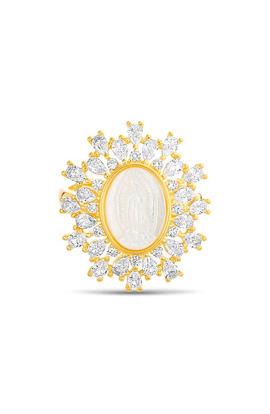 Shop Paige Harper Mother Mary Mother-of-pearl & Cz Ring In Gold