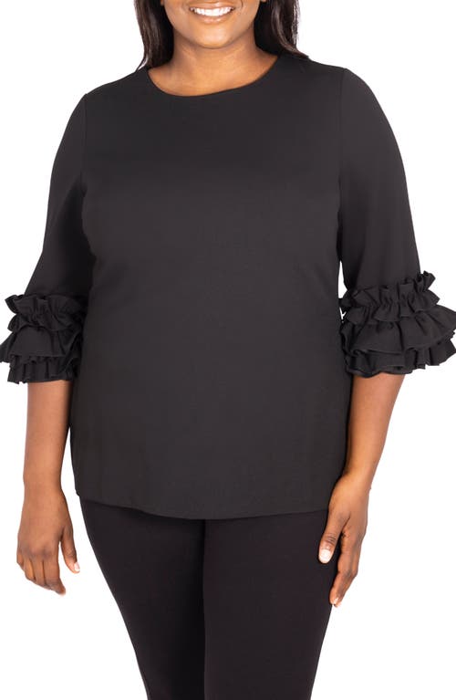 Marée Pour Toi Ruffle Sleeve Knit Top in Black