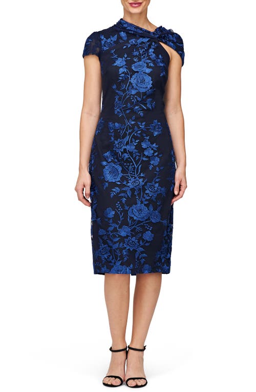 Everleigh Floral Embroidered Cocktail Dress in Navy/Indigo