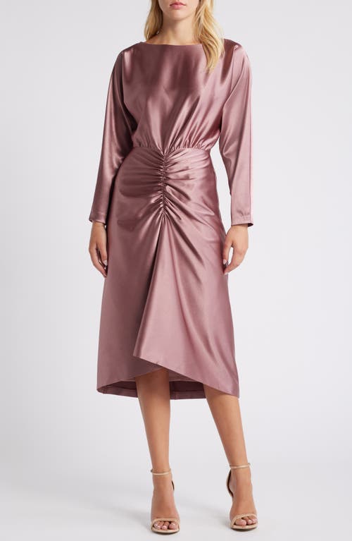 Shop Julia Jordan Long Sleeve Satin Cocktail Midi Dress In Mauve