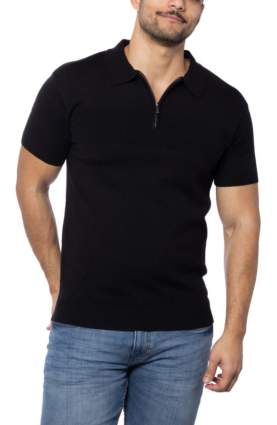 Spring + Mercer Ottoman Accent Short Sleeve Half-zip Sweater In Black