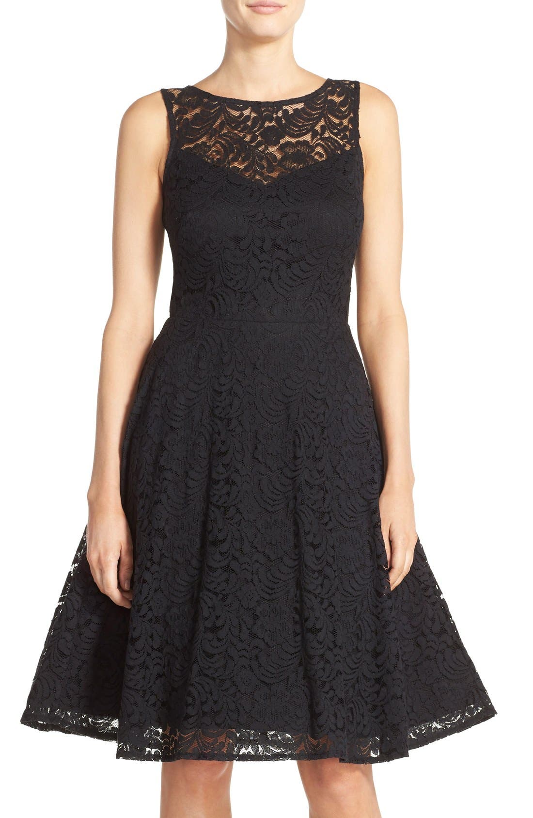 Chetta B Illusion Yoke Lace Fit & Flare Dress | Nordstrom