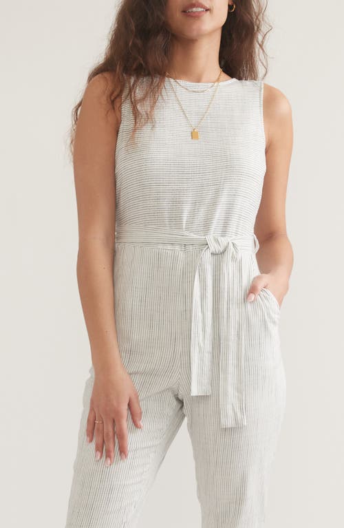 Eloise Stripe Belted Sleeveless Jumpsuit in White And Navy Stripe