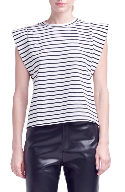 English Factory Stripe Extended Shoulder T-shirt In White/black