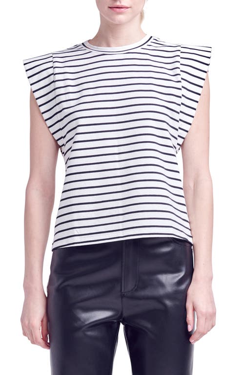 Shop English Factory Stripe Extended Shoulder T-shirt In White/black