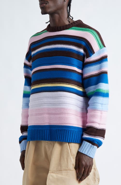 Shop Jw Anderson Stripe Merino Wool Crewneck Sweater In Blue/multi