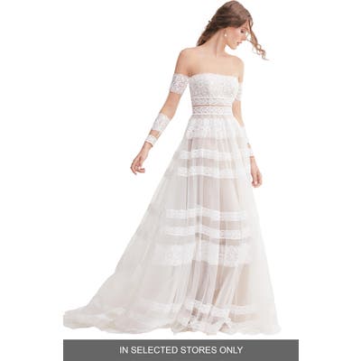 Willowby Lennon Illusion Off The Shoulder Lace & Tulle Wedding Dress, Size IN STORE ONLY - Ivory