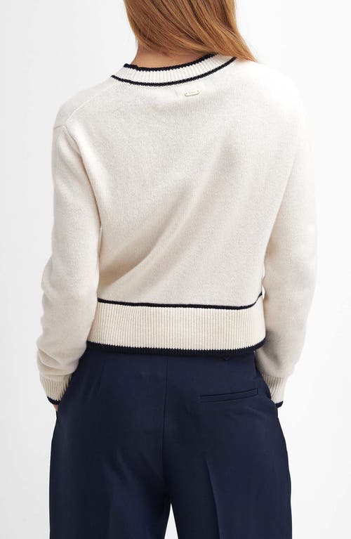 Shop Barbour Rochelle Tipped Crop Wool & Cotton Sweater In Cloud White