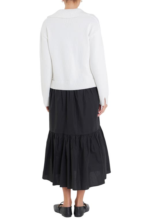ENGLISH FACTORY ENGLISH FACTORY MIXED MEDIA LONG SLEEVE SWEATER MIDI DRESS