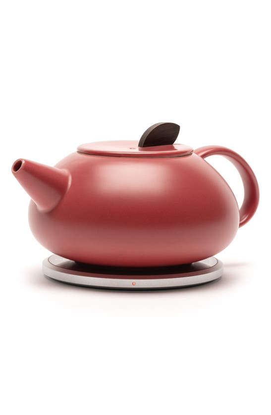 Ohom Leiph Ceramic Self-heating Teapot Set In Coral Red