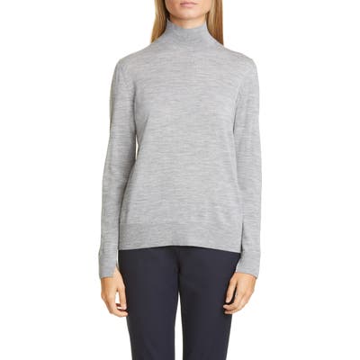 Lafayette 148 New York Split Detail Mock Neck Wool Sweater, Grey
