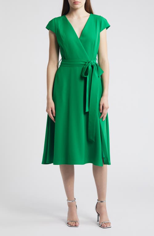 Black Halo Pandora Wrap Front Midi Dress Clover at Nordstrom,