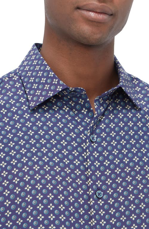 Bugatchi Julian Shaped Fit Mosaic Print Button-up Shirt In Navy