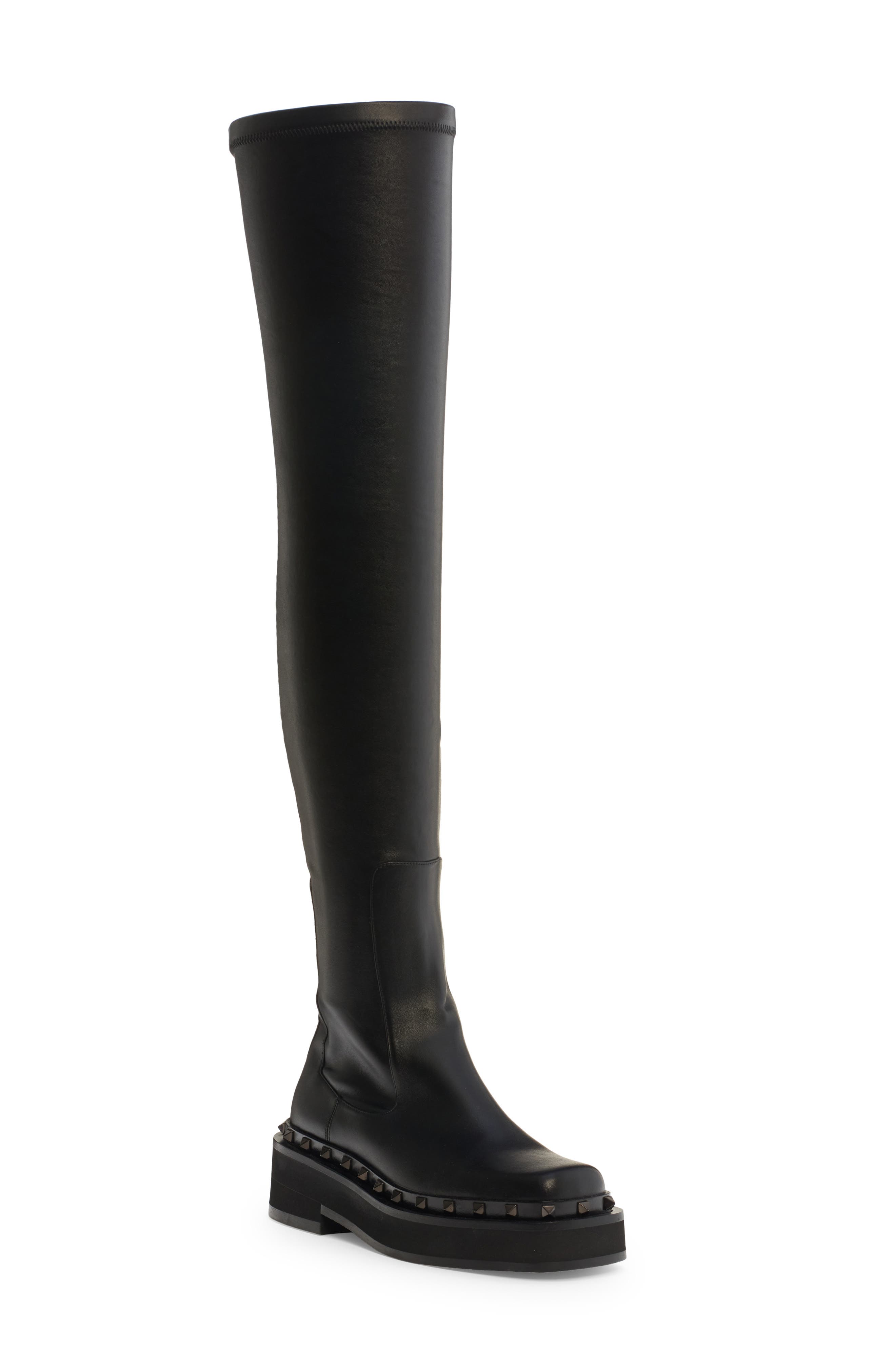 Oblique leather over-the-knee boots