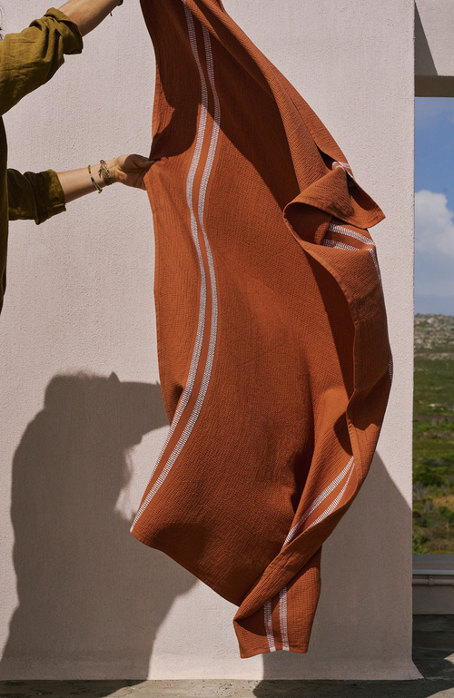 Mungo Organic Block Rib Bath Towel In Russet