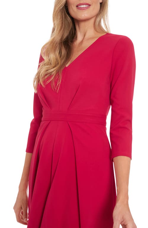 London Times V-neck Long Sleeve Crepe Midi Dress In Sangria