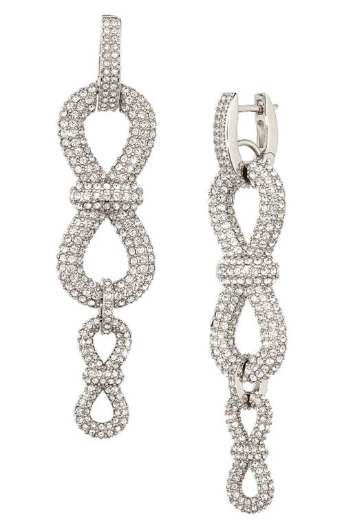 Mach & Mach Crystal Pavé Bow Link Drop Earrings in Silver
