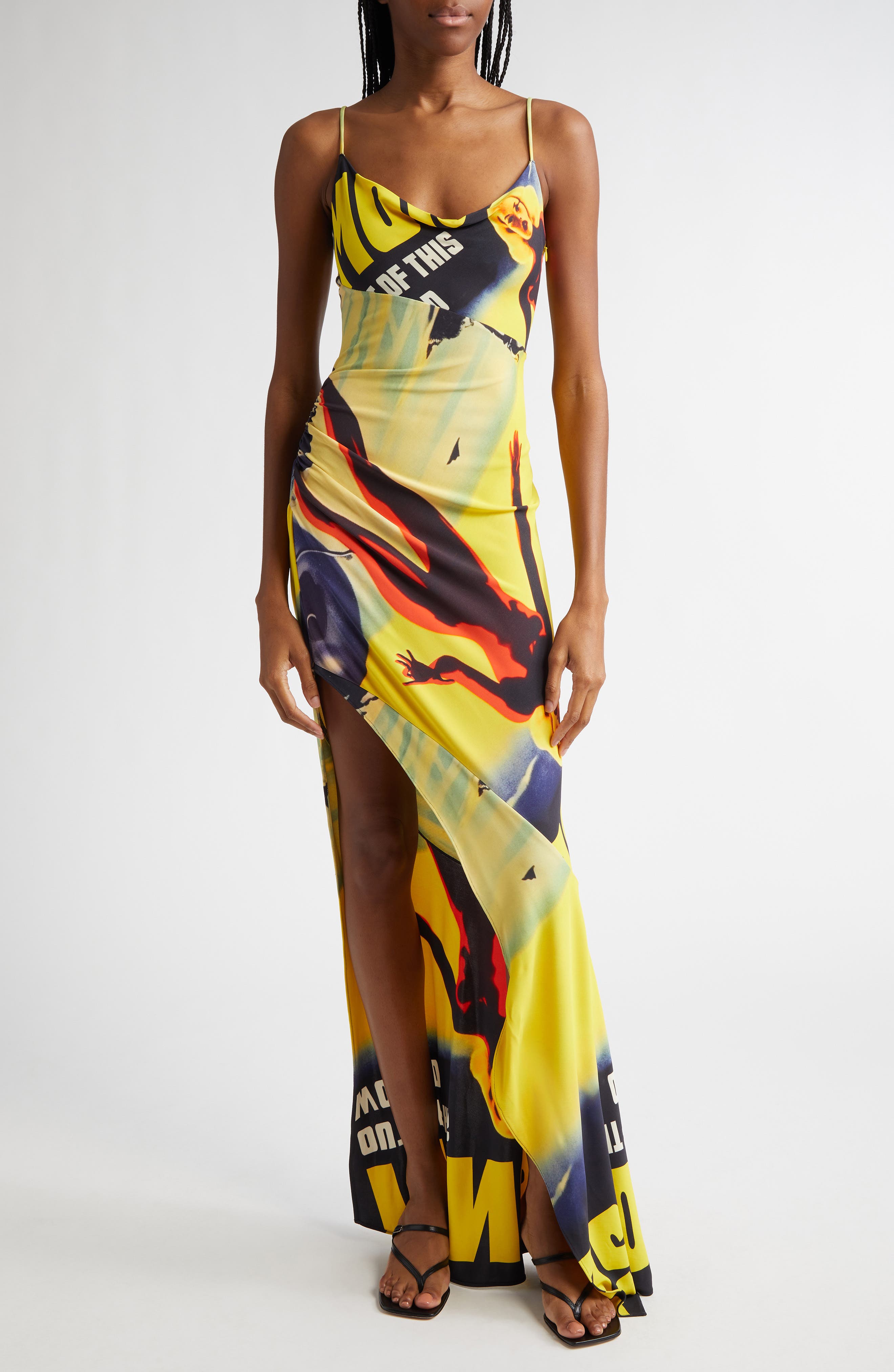 MONSE Lady Print Draped Maxi Dress in Print Multi 