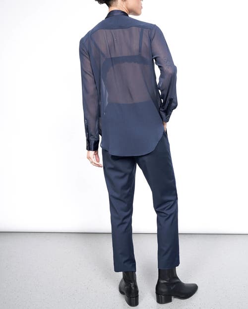 Wildfang The Empower Sheer Long Sleeve Tuxedo Button Up In Navy