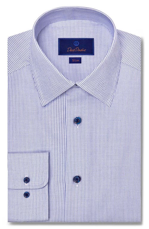 David Donahue Slim Fit Microcheck Dress Shirt White/Blue at Nordstrom,