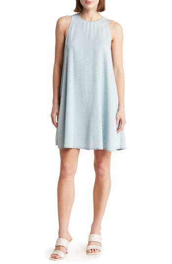 Chelsea And Theodore Star Print Sleeveless Tencel® Lyocell Trapeze Dress In Star Print/light Wash