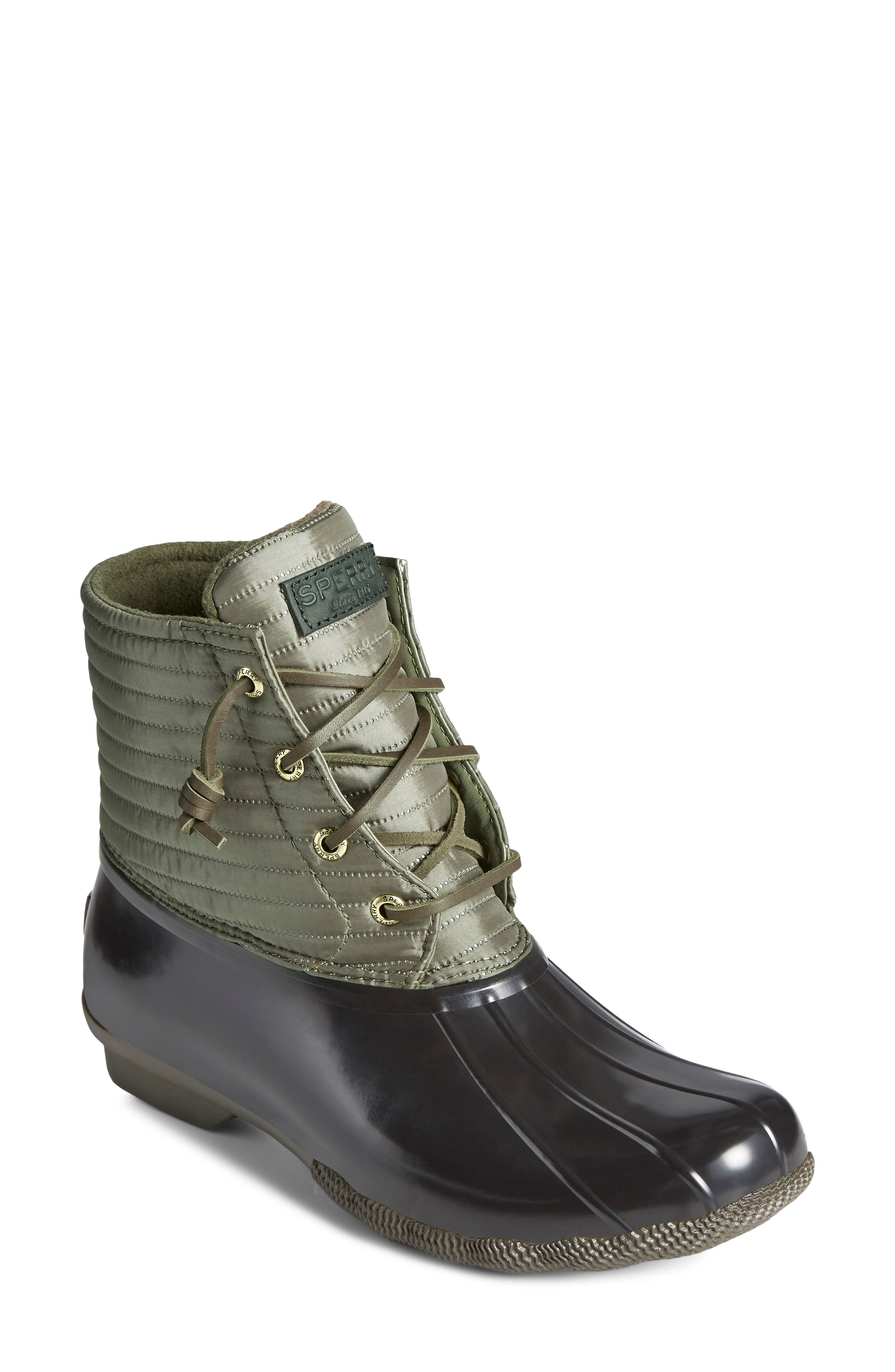 dark gray sperry duck boots