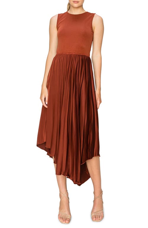 Melloday Mixed Media Sleeveless Asymmetric Dress In Rust